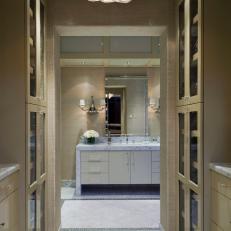 Unique Chandelier Shines in Elegant Bathroom