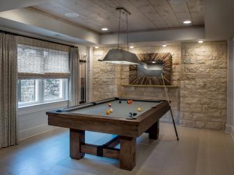 Rustic Game Room With Pool Table