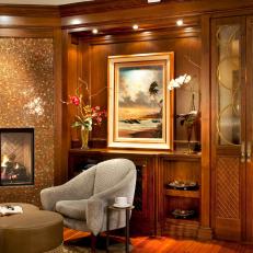 Traditional Sitting Area With Wood Paneled Walls