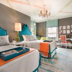 Bedroom in Gray with Blue and Orange Accents