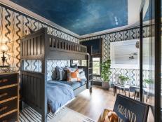 Boy's Bedroom With Bink Beds and Wallpaper