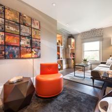 Modern Lounge Area with Orange Leather Seating