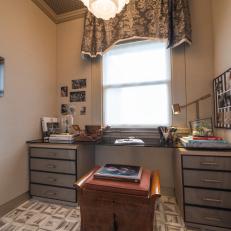 Neutral Home Office Alcove With Patterned Floor