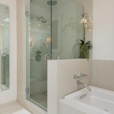 Contemporary Bathroom With Beige Tile