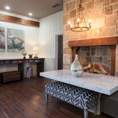 Rustic Neutral Great Room With Stone Fireplace 