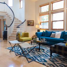 Contemporary Living Room With Blue Sofa