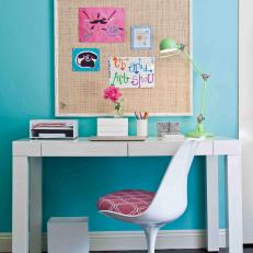 White Modern Desk and Tulip Chair in Teen Study Nook
