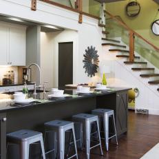 Open-Floor Plan Kitchen Island With Metal Bar Stools 