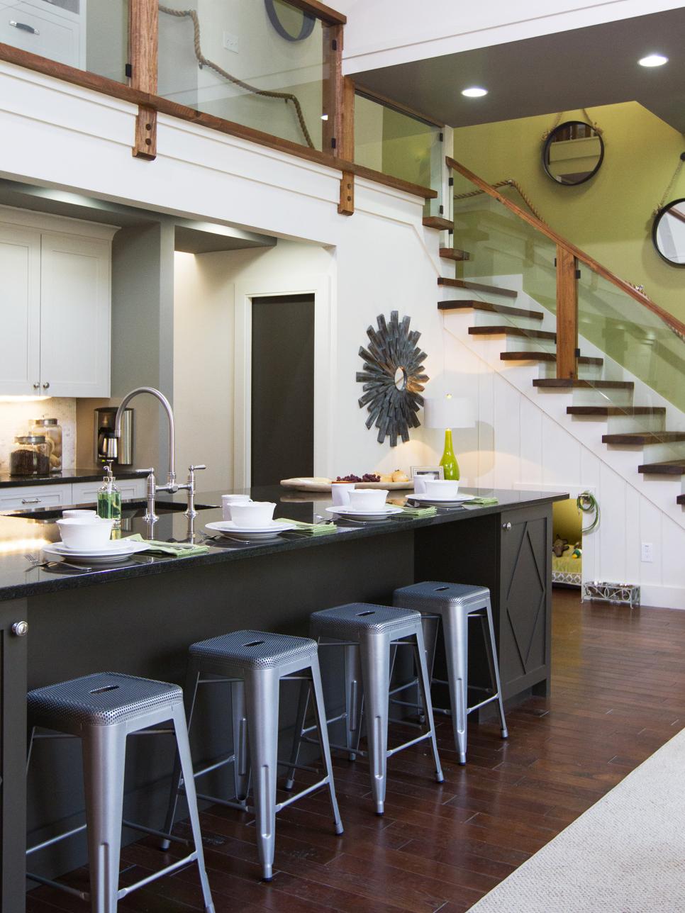 OpenFloor Plan Kitchen Island With Metal Bar Stools HGTV