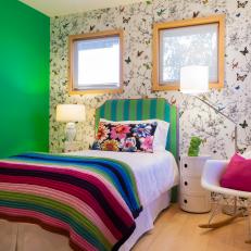 Green Girl's Bedroom With Nature-Inspired Wallpaper