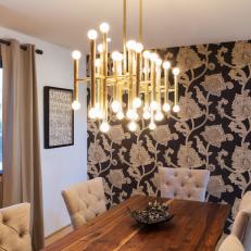 Dining Room With Modern Brass Chandelier 