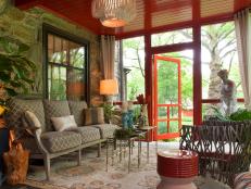 Eclectic Red Sunroom With Contemporary Outdoor Furniture