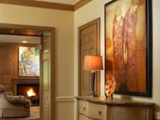 Transitional Foyer With Modern Art