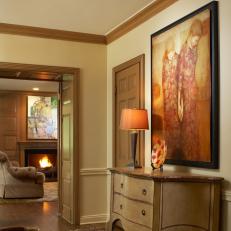 Transitional Foyer With Modern Art