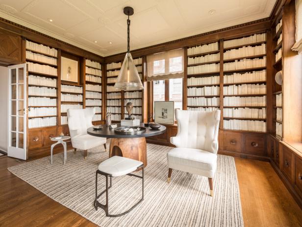 Transitional Library With White Painted Books Hgtv