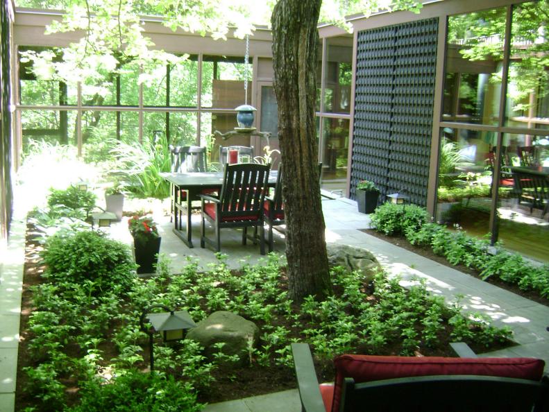 Green Plants in Large Bed on Contemporary Patio