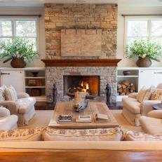 Traditional Living Room With Stone Fireplace