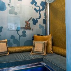Blue Velvet Meets Rich Gold in an Eclectic Seating Area