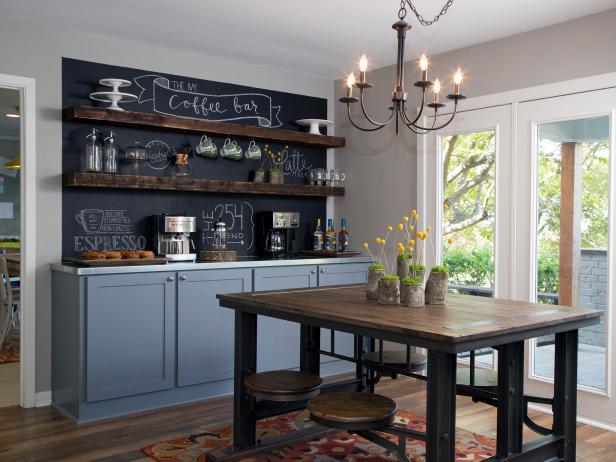 Gray Contemporary Dining Area With Chalkboard Paint Wall Hgtv