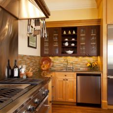 Earthy Palette in Kitchen With Honey-Colored Cabinets