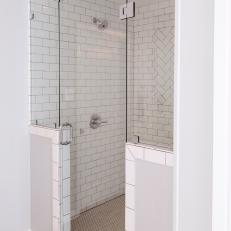 Contemporary Glass Shower With White Subway Tile