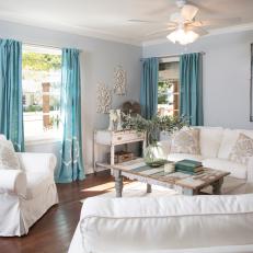 French Country Living Room in Blue, Cream and Beige