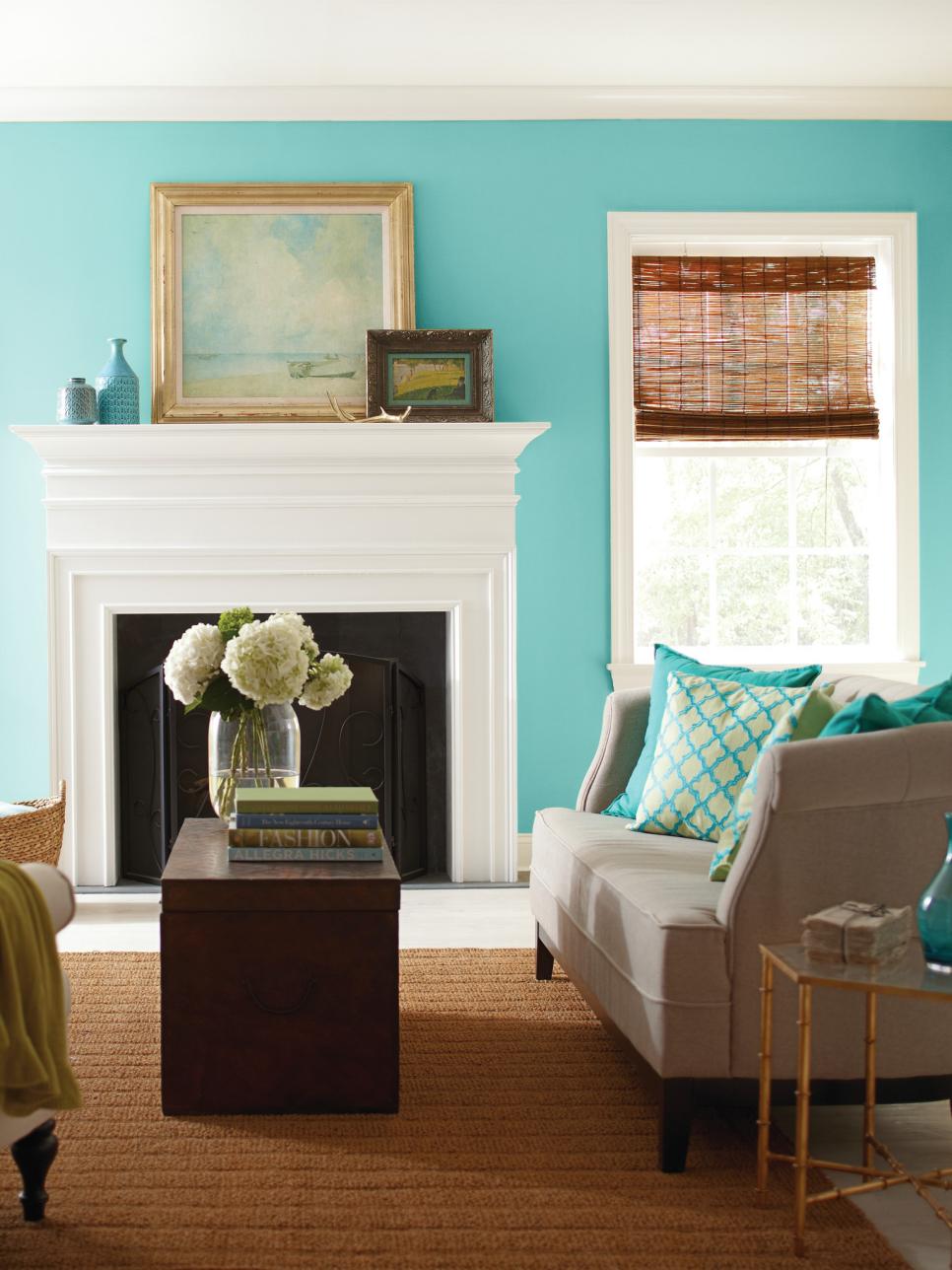 Bright Blue Living Room With Neutral Accents HGTV