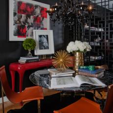 Contemporary Dining Room With Dramatic Black and Red Accents