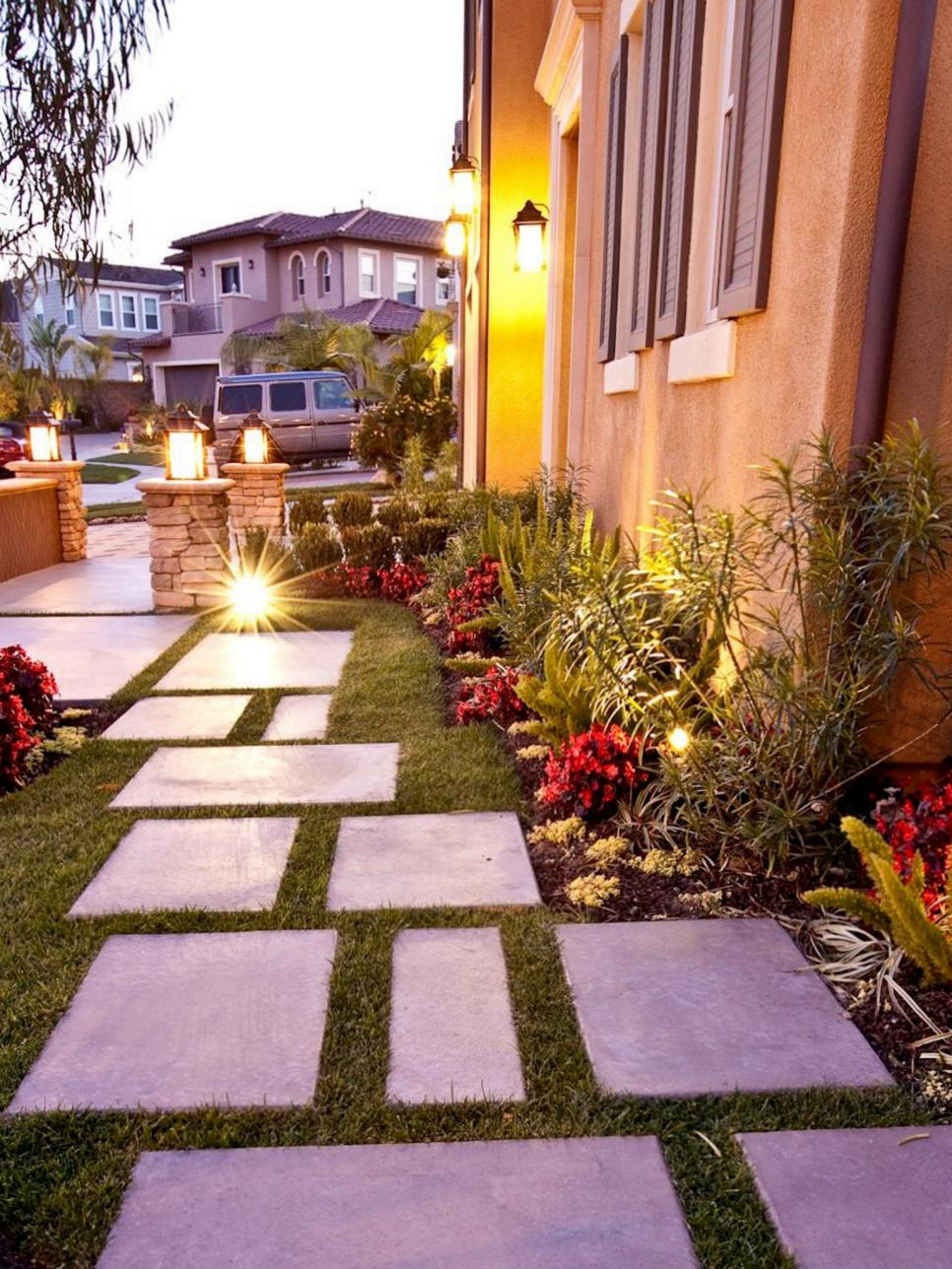 Freeform Paver Pathway With Landscape Lighting | HGTV