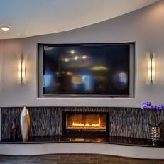 Living Room With Art Deco-Inspired Gas Fireplace