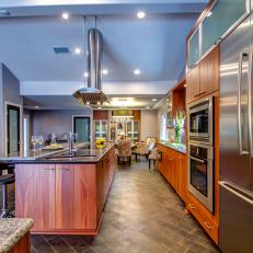 Long, Wide Cooking Zone in Open, Modern Kitchen