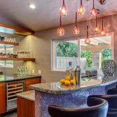 Wet Bar With Floating Shelves and Mosaic Tile Detail