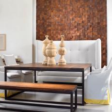 Wood Accent Wall in Contemporary, White Dining Room