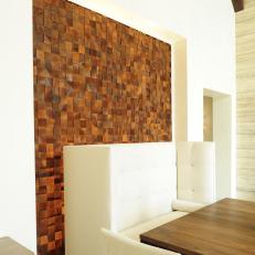 Wood Tile Accent Wall in Contemporary Dining Room