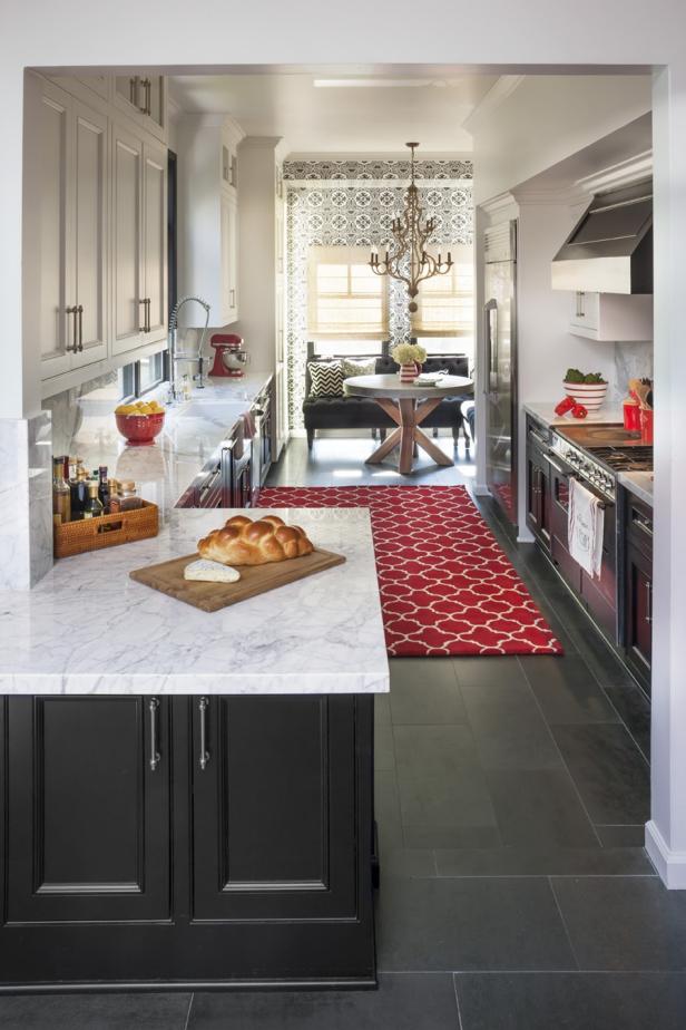 Transitional Galley Kitchen With White Marble Countertops