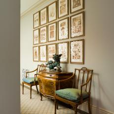 Traditional Entryway With French Art Prints