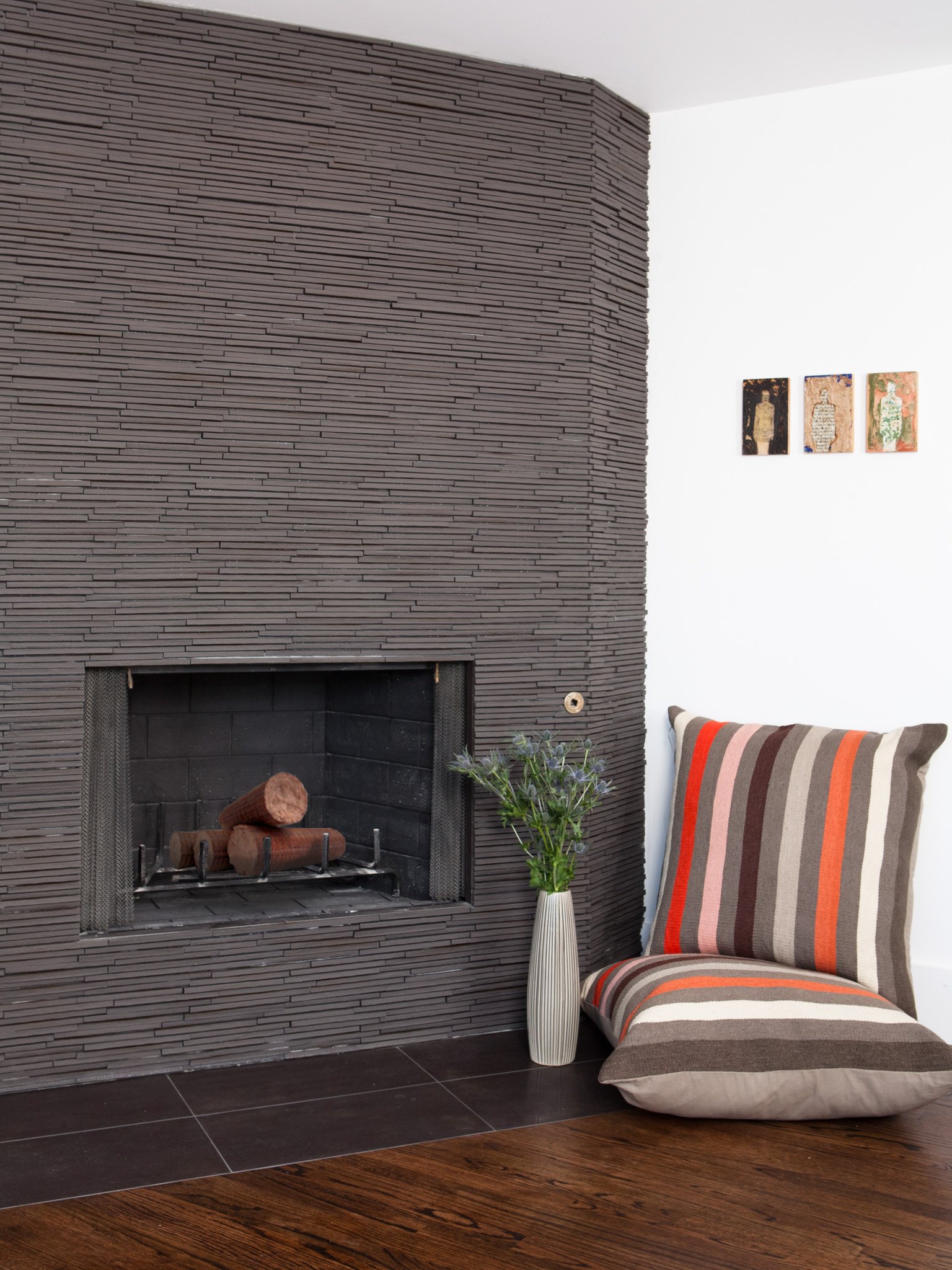tiled fireplace wall