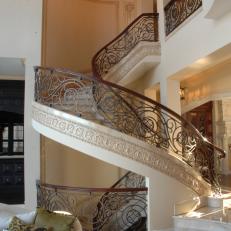 Grand Circular Staircase in Traditional Home