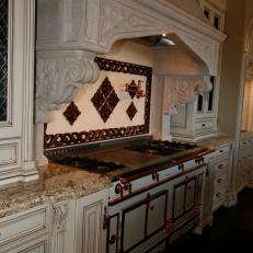Traditional Kitchen With Decorative Limestone Range Hood