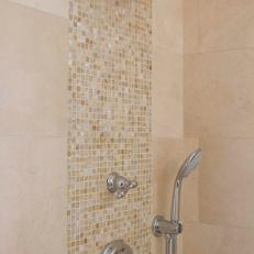 Mosaic Tile Detail in Neutral Bathroom Shower