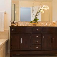 Dark-Stained Double Vanity in Contemporary Bathroom