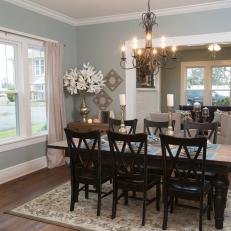 Blue Dining Room With Country Dining Table and Chairs