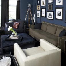 Blue Contemporary Living Room With Gallery Wall