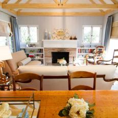 Country Living Room with Beamed Ceiling