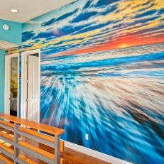 Blue Hall With Multicolor Ocean Mural
