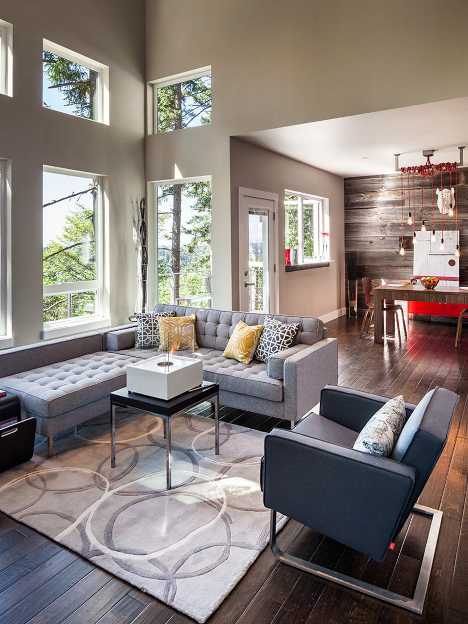 Contemporary Living Room With HandScraped Hardwood Floors