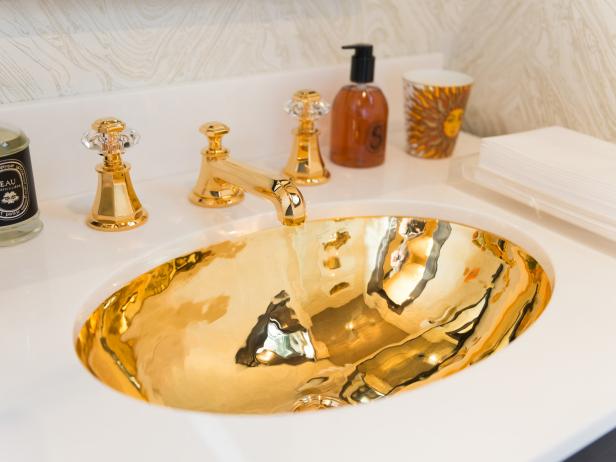 Gold Sink & Faucet in Powder Room
