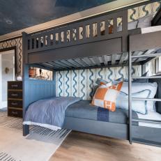 Eclectic Boy's Room With Blue-Gray Bunk Beds