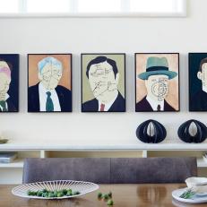 Art Steals Show in White-Walled Dining Room