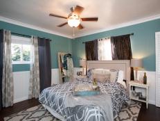 Teal Bedroom With Patterned Textiles